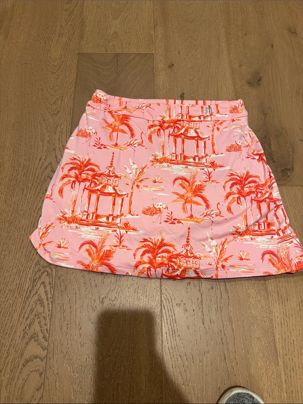 J. McLaughlin Pink Mini Skort with Coral Tropical Print